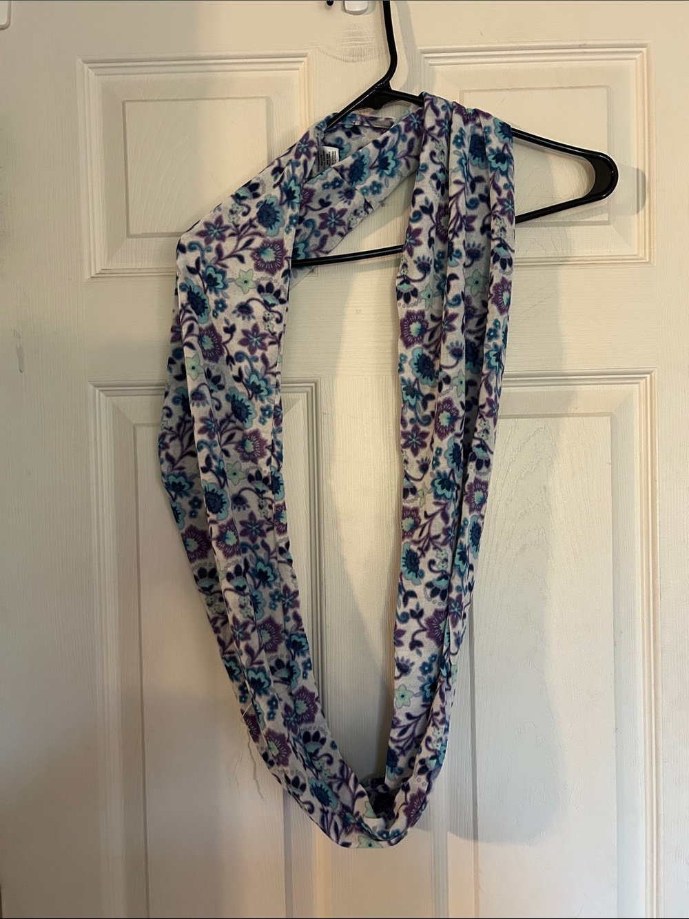 Floral Infinity Scarf - White with Blue & Purple